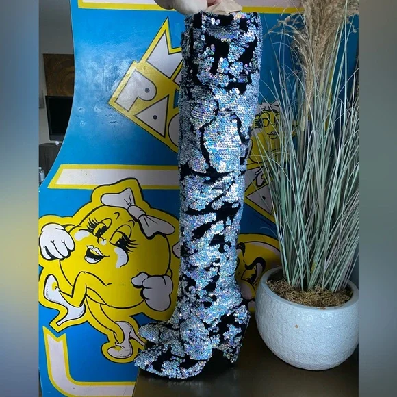 Free People Midnight Party Velvet Sequin Scrunch Boots Heels 38 7.5 festival - Picture 9 of 15